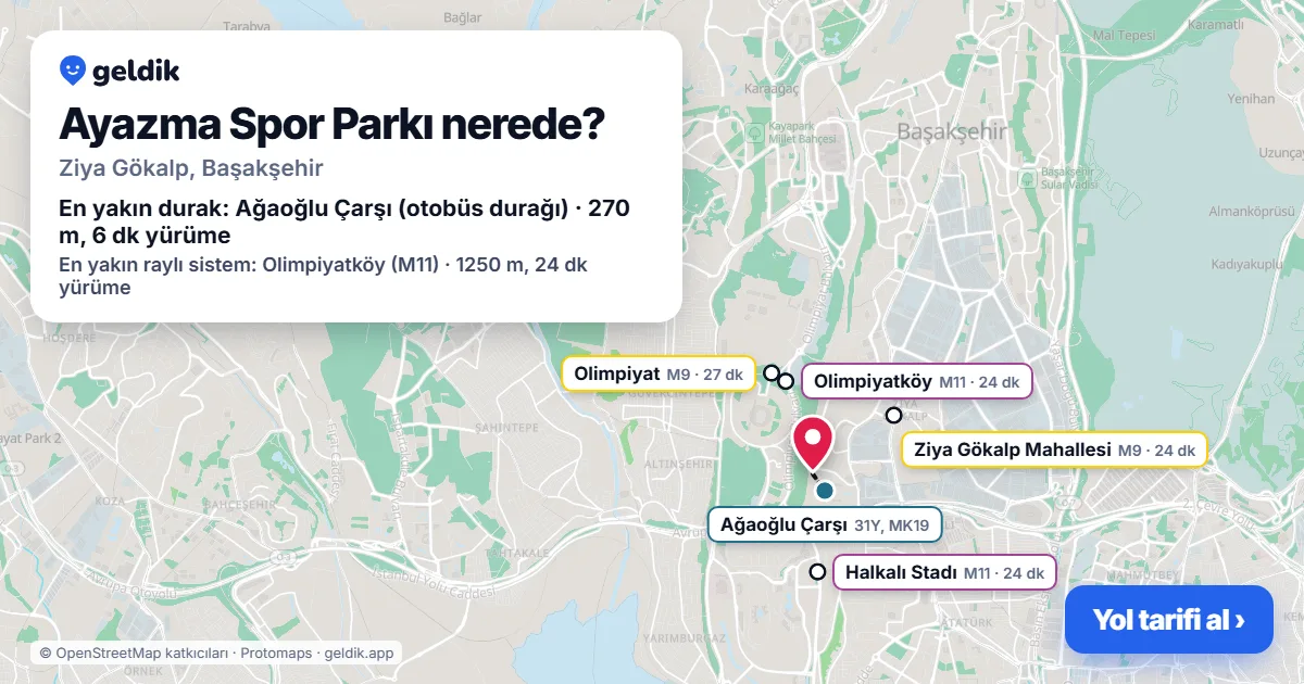 Ayazma Spor Parkı nerede: haritada konumu ve en yakın duraklar, yürüme süreleriyle