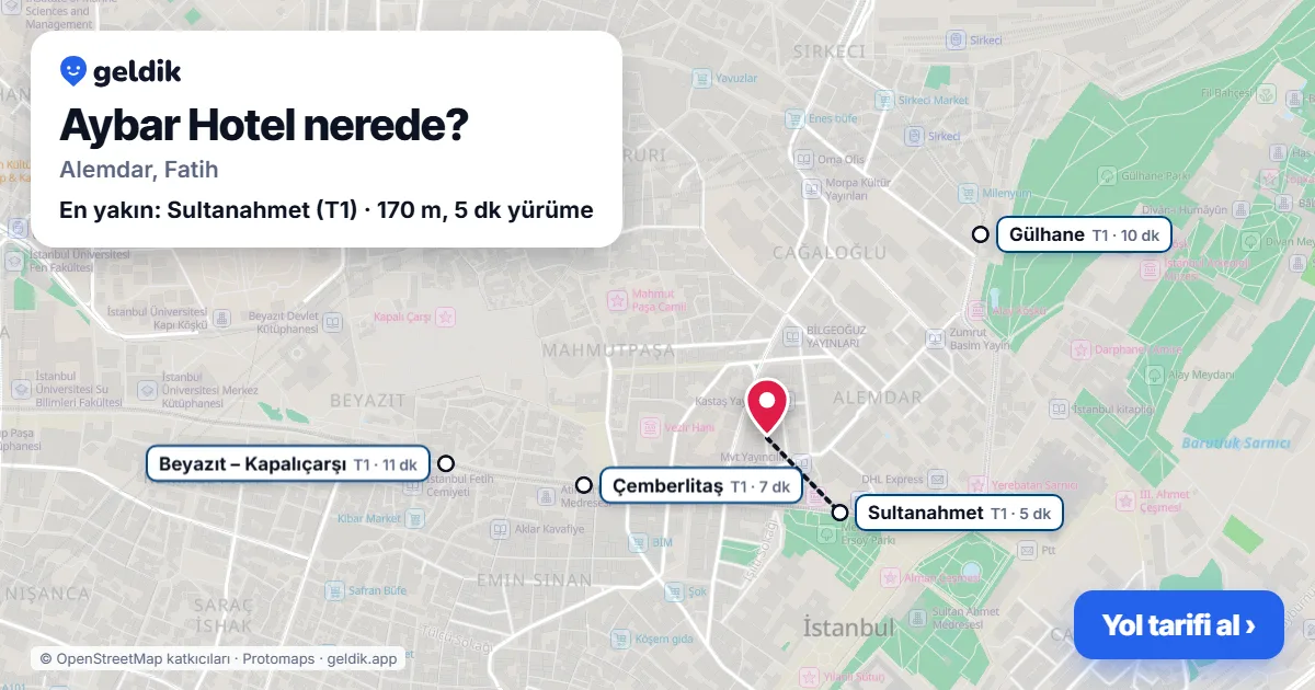 Where is Aybar Hotel: map with its location and the nearest stops, with walking times