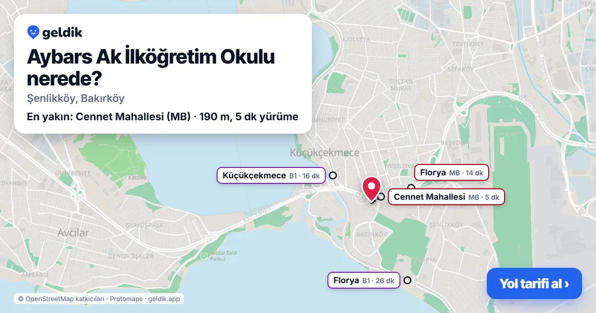 Where is Aybars Ak İlköğretim Okulu: map with its location and the nearest stops, with walking times