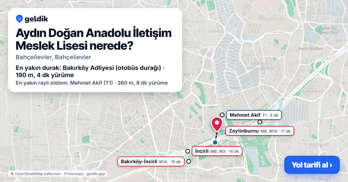 Aydın Doğan Anadolu İletişim Meslek Lisesi nerede: haritada konumu ve en yakın duraklar, yürüme süreleriyle