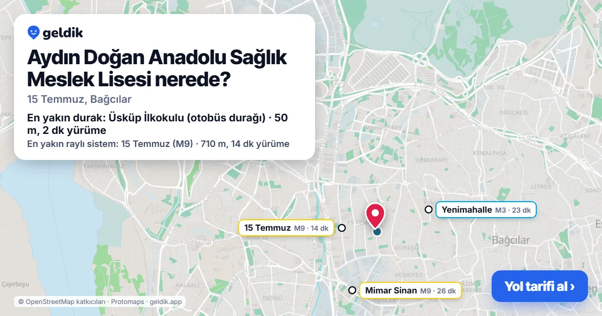Aydın Doğan Anadolu Sağlık Meslek Lisesi nerede: haritada konumu ve en yakın duraklar, yürüme süreleriyle