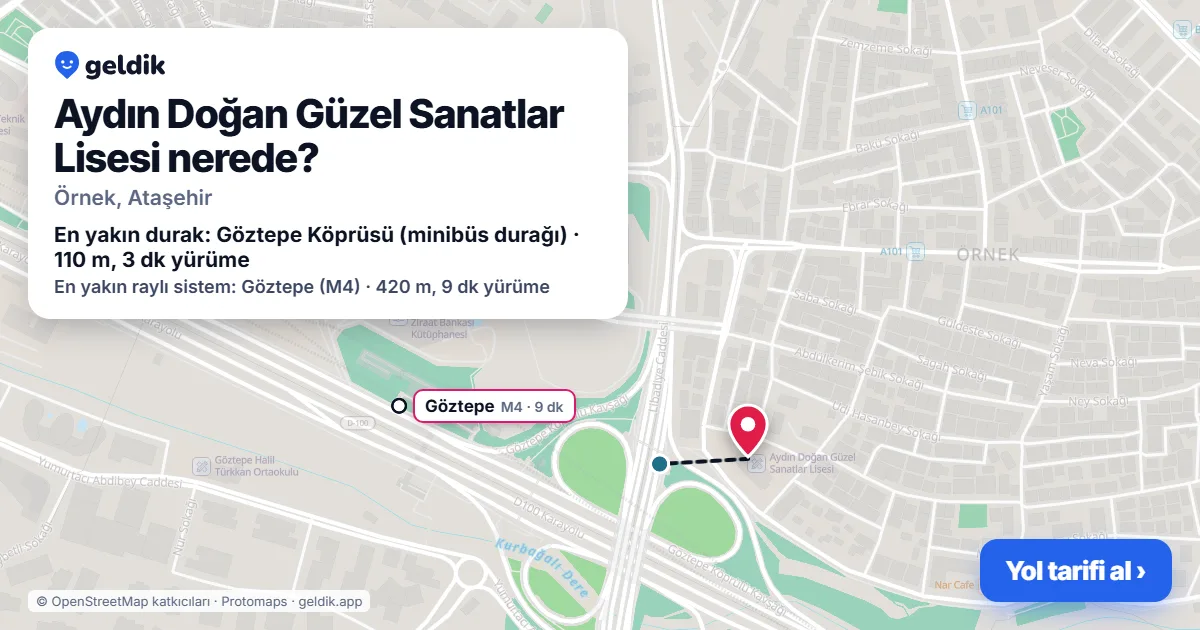 Aydın Doğan Güzel Sanatlar Lisesi nerede: haritada konumu ve en yakın duraklar, yürüme süreleriyle