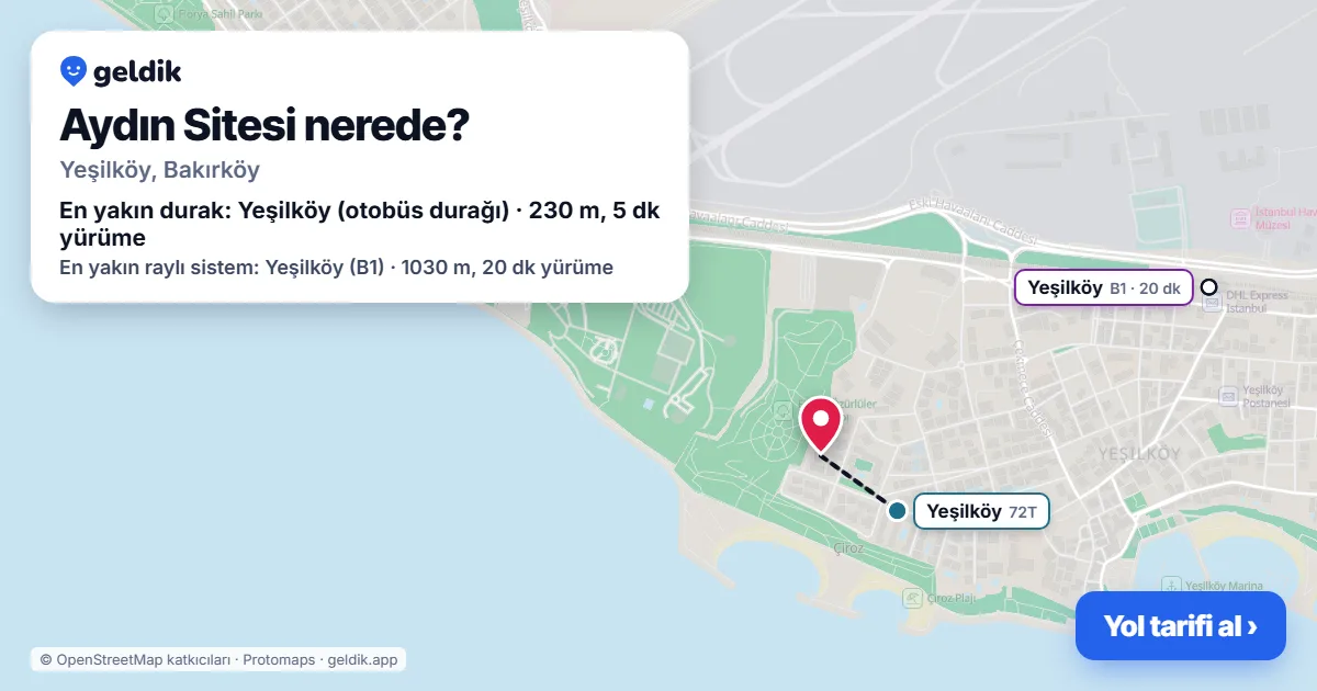 Aydın Sitesi nerede: haritada konumu ve en yakın duraklar, yürüme süreleriyle