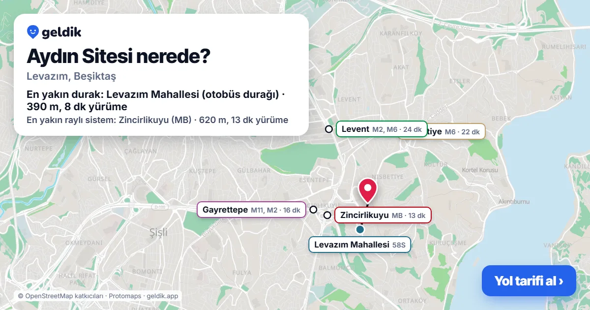 Where is Aydın Sitesi: map with its location and the nearest stops, with walking times