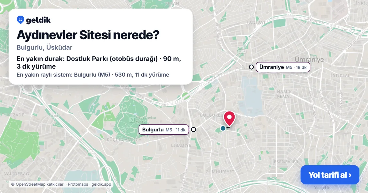 Where is Aydınevler Sitesi: map with its location and the nearest stops, with walking times