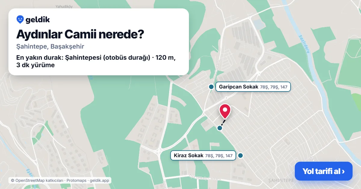 Aydınlar Camii nerede: haritada konumu ve en yakın duraklar, yürüme süreleriyle