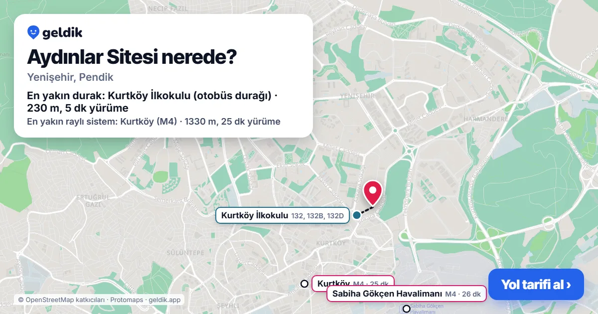 Aydınlar Sitesi nerede: haritada konumu ve en yakın duraklar, yürüme süreleriyle