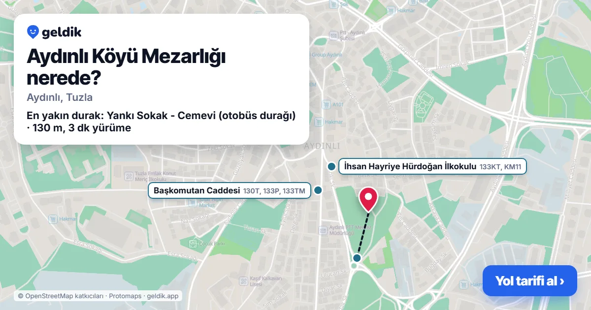 Aydınlı Köyü Mezarlığı nerede: haritada konumu ve en yakın duraklar, yürüme süreleriyle