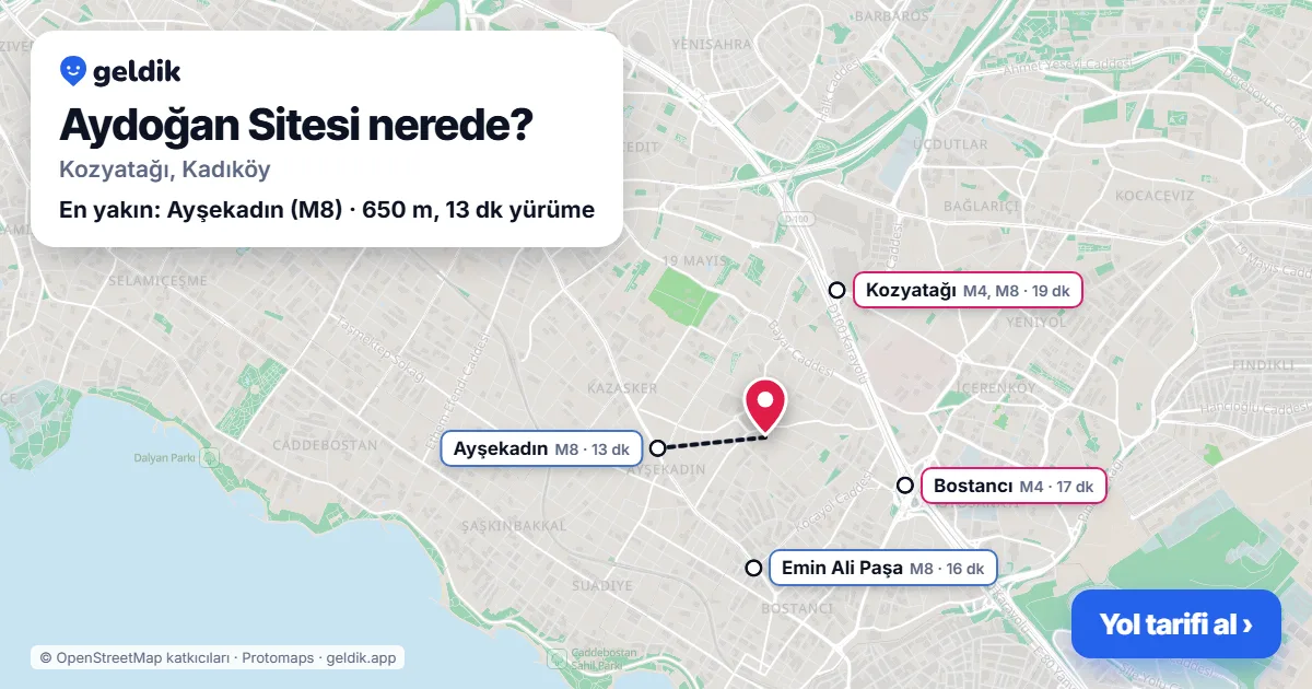 Where is Aydoğan Sitesi: map with its location and the nearest stops, with walking times