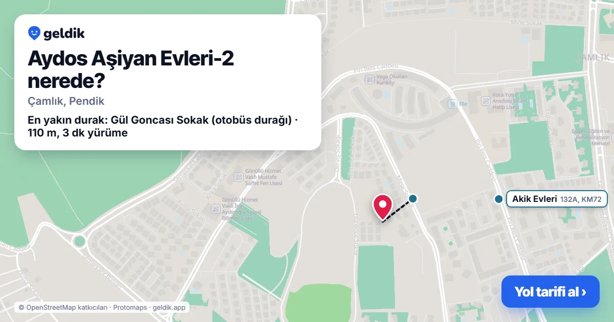 Where is Aydos Aşiyan Evleri-2: map with its location and the nearest stops, with walking times