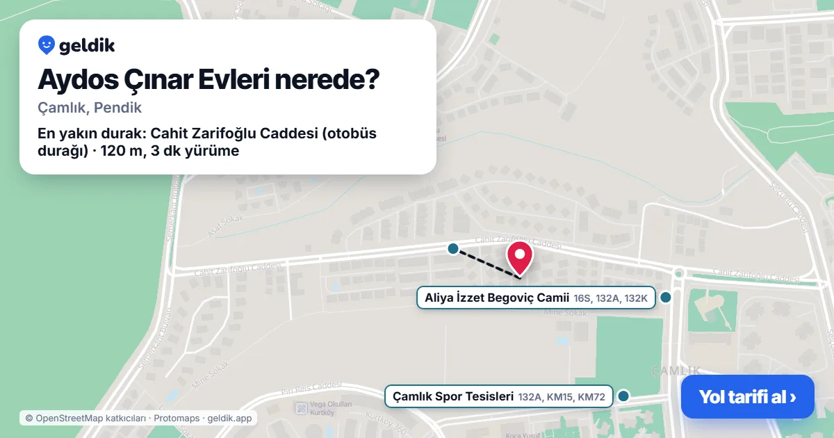 Where is Aydos Çınar Evleri: map with its location and the nearest stops, with walking times