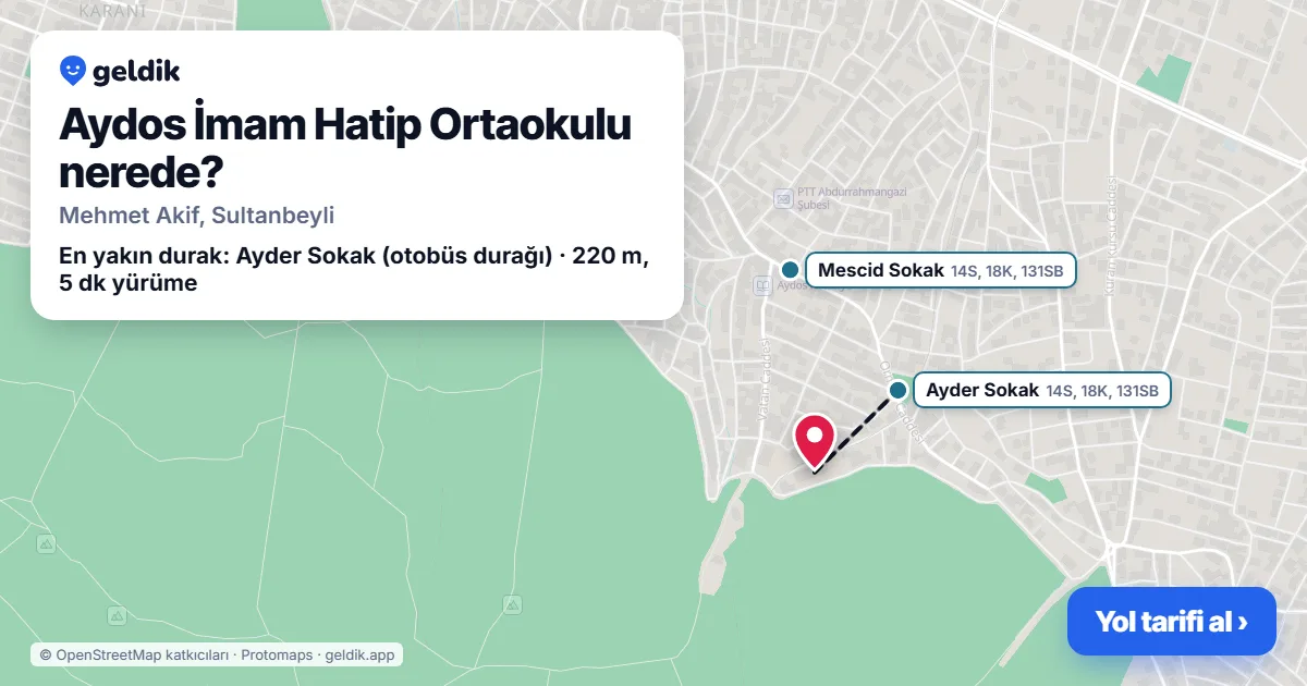 Where is Aydos İmam Hatip Ortaokulu: map with its location and the nearest stops, with walking times