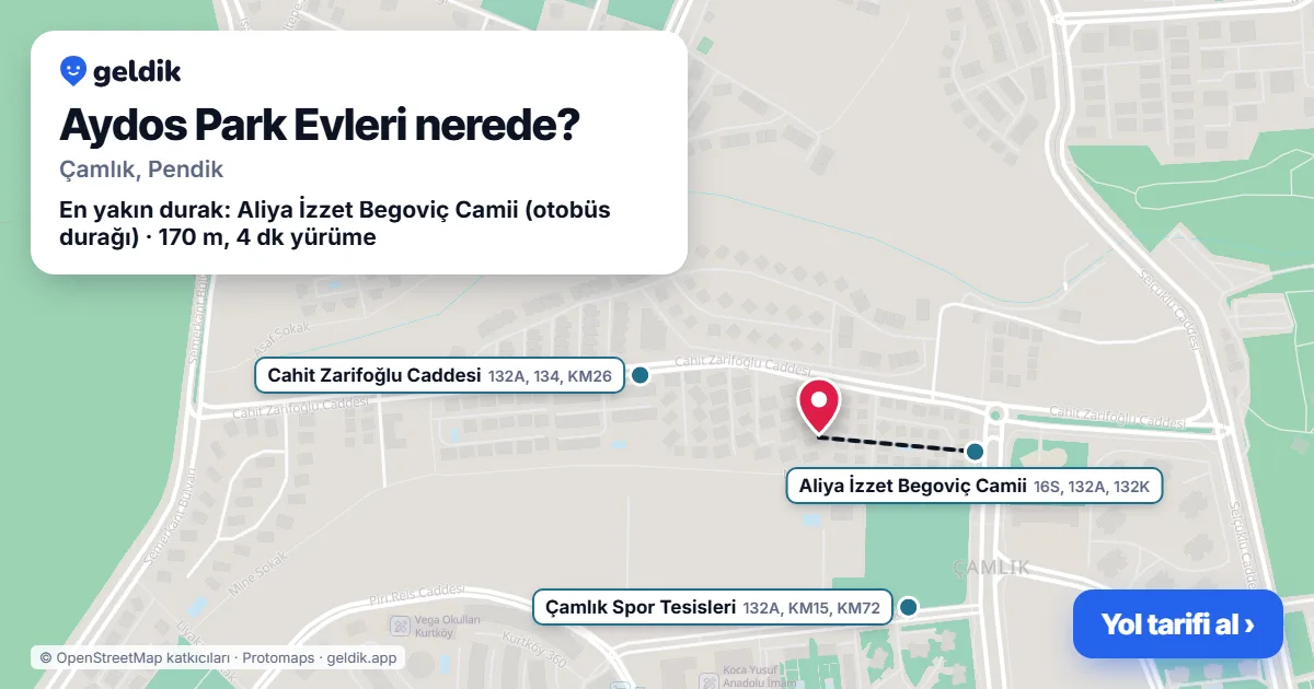 Aydos Park Evleri nerede: haritada konumu ve en yakın duraklar, yürüme süreleriyle