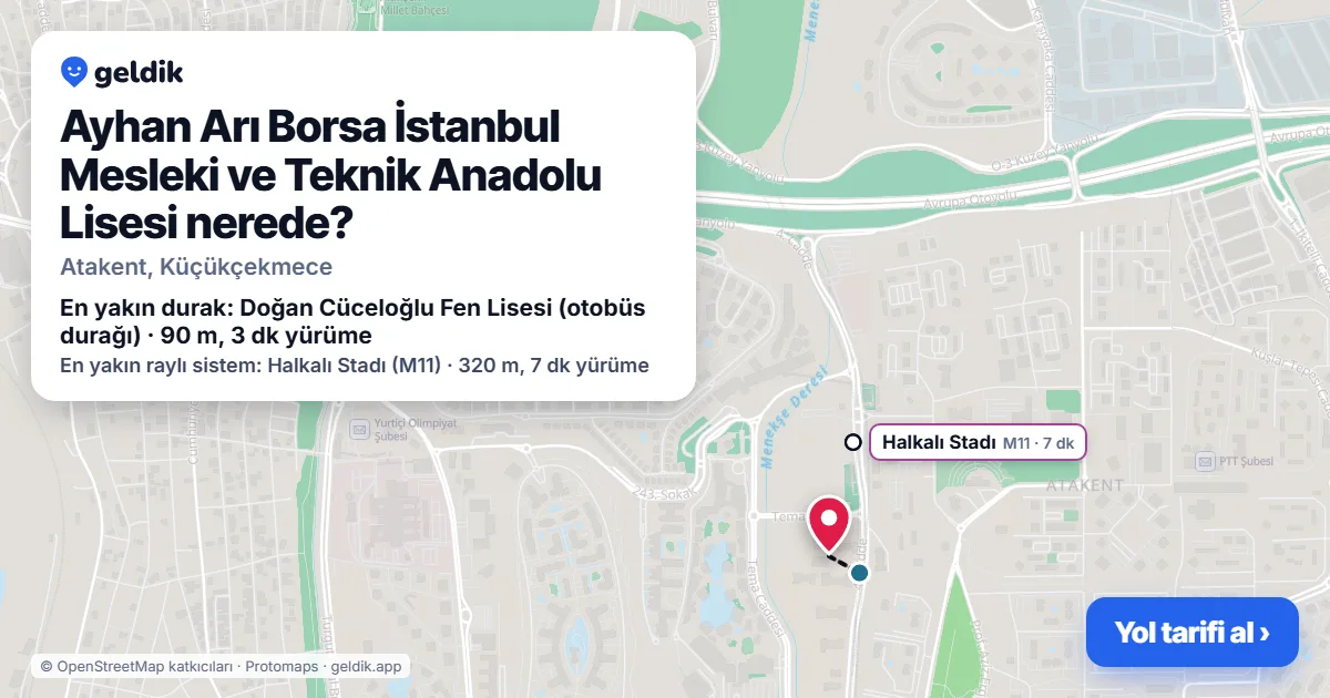 Ayhan Arı Borsa İstanbul Mesleki ve Teknik Anadolu Lisesi nerede: haritada konumu ve en yakın duraklar, yürüme süreleriyle