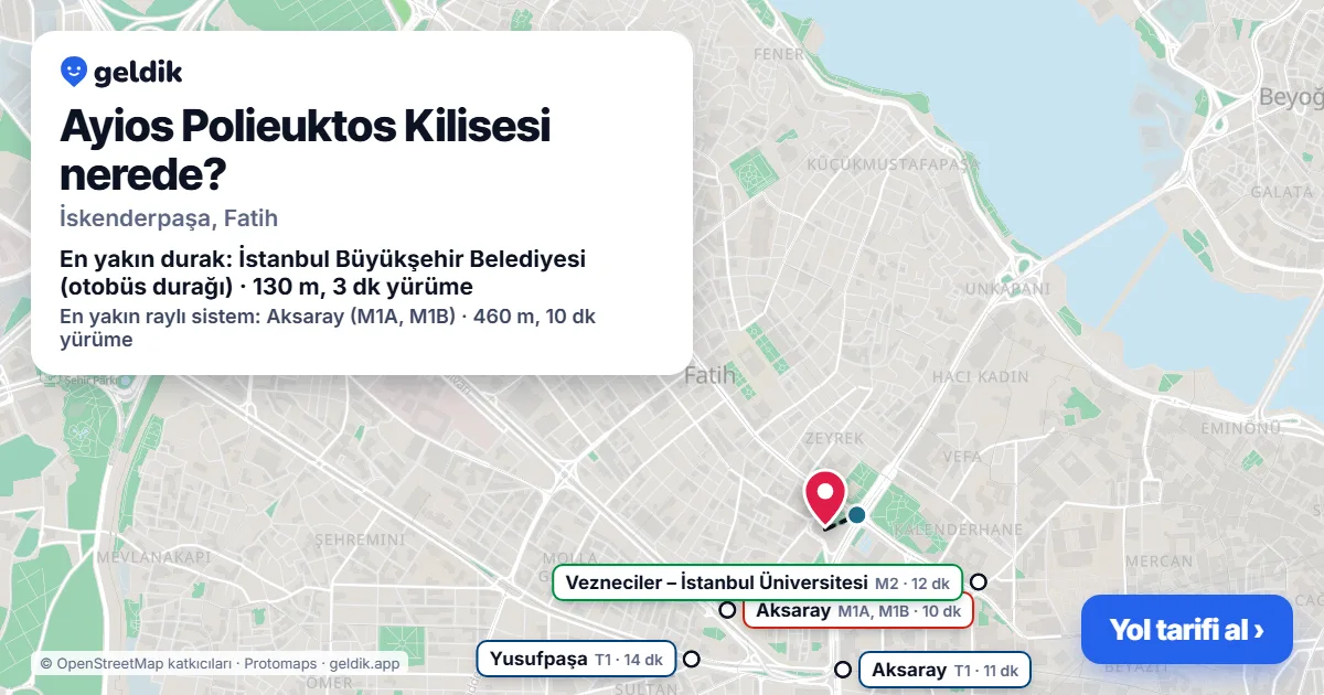 Where is Ayios Polieuktos Kilisesi: map with its location and the nearest stops, with walking times