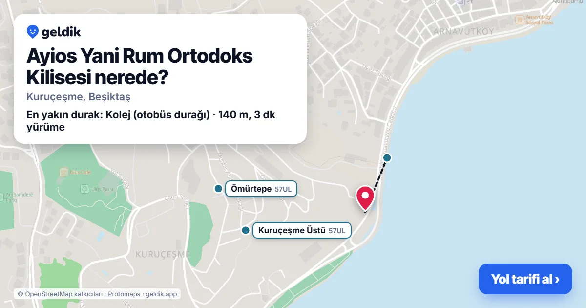Ayios Yani Rum Ortodoks Kilisesi nerede: haritada konumu ve en yakın duraklar, yürüme süreleriyle