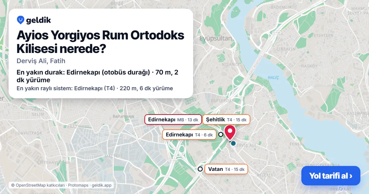 Where is Ayios Yorgiyos Rum Ortodoks Kilisesi: map with its location and the nearest stops, with walking times
