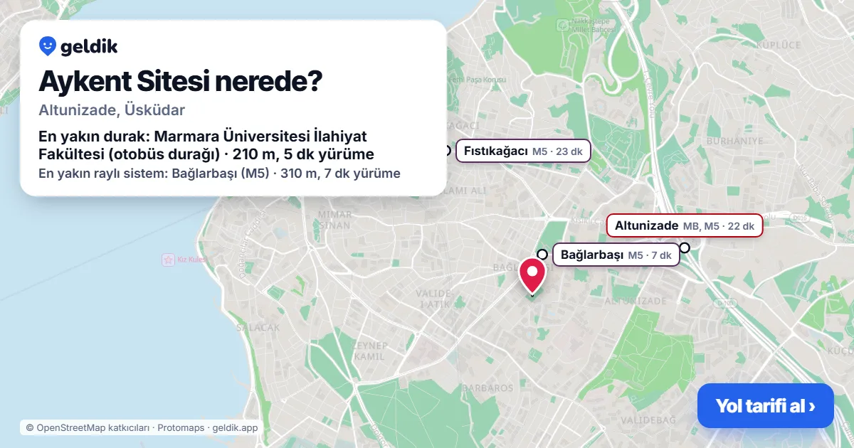 Aykent Sitesi nerede: haritada konumu ve en yakın duraklar, yürüme süreleriyle