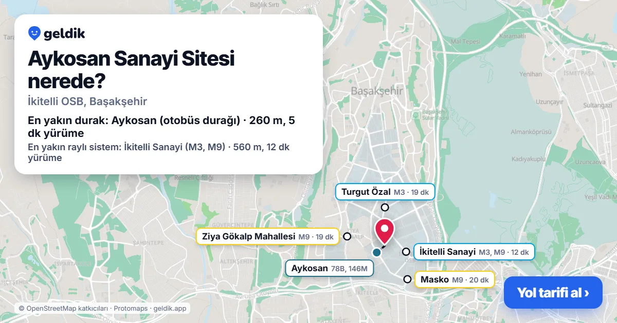 Where is Aykosan Sanayi Sitesi: map with its location and the nearest stops, with walking times