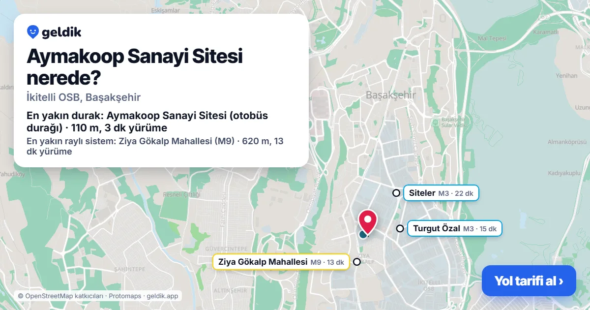 Aymakoop Sanayi Sitesi nerede: haritada konumu ve en yakın duraklar, yürüme süreleriyle