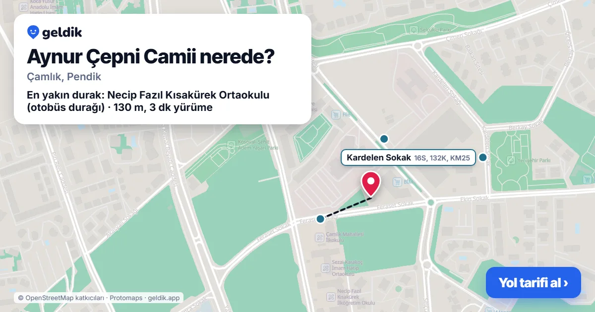 Aynur Çepni Camii nerede: haritada konumu ve en yakın duraklar, yürüme süreleriyle
