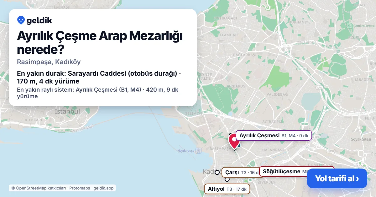 Ayrılık Çeşme Arap Mezarlığı nerede: haritada konumu ve en yakın duraklar, yürüme süreleriyle