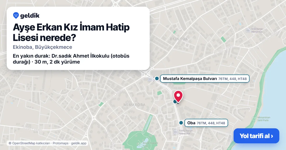 Where is Ayşe Erkan Kız İmam Hatip Lisesi: map with its location and the nearest stops, with walking times
