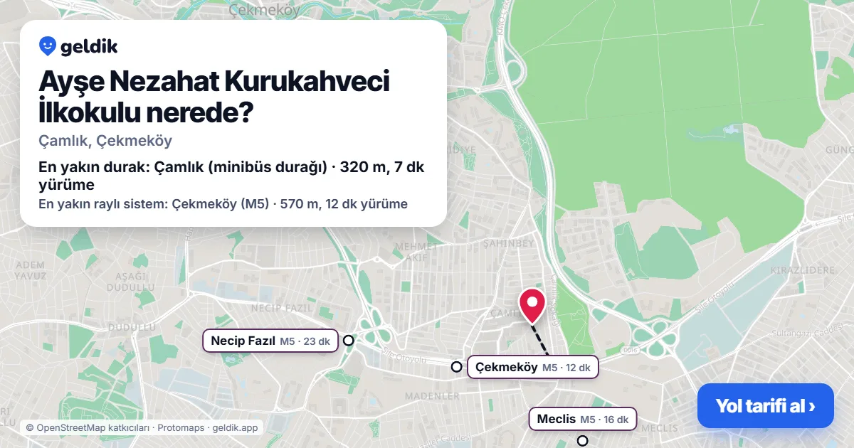 Ayşe Nezahat Kurukahveci İlkokulu nerede: haritada konumu ve en yakın duraklar, yürüme süreleriyle