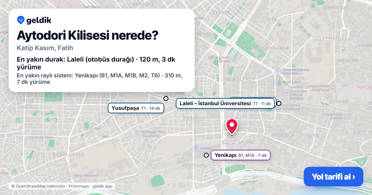 Where is Aytodori Kilisesi: map with its location and the nearest stops, with walking times