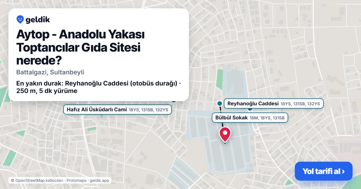 Where is Aytop - Anadolu Yakası Toptancılar Gıda Sitesi: map with its location and the nearest stops, with walking times
