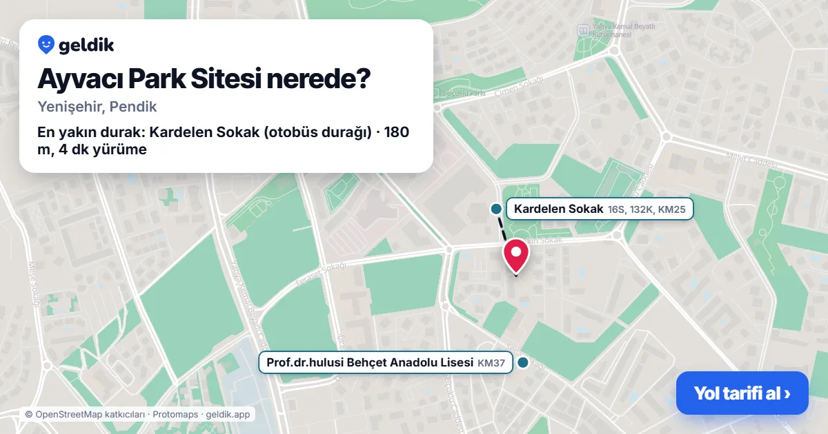 Ayvacı Park Sitesi nerede: haritada konumu ve en yakın duraklar, yürüme süreleriyle