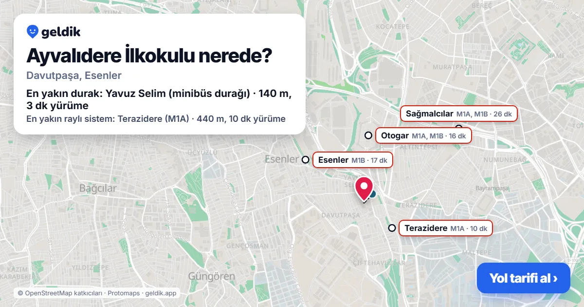 Where is Ayvalıdere İlkokulu: map with its location and the nearest stops, with walking times