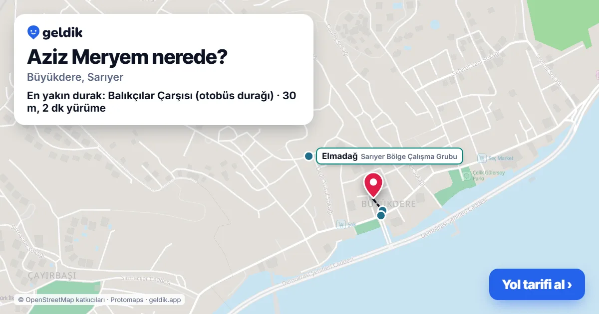 Where is Aziz Meryem: map with its location and the nearest stops, with walking times