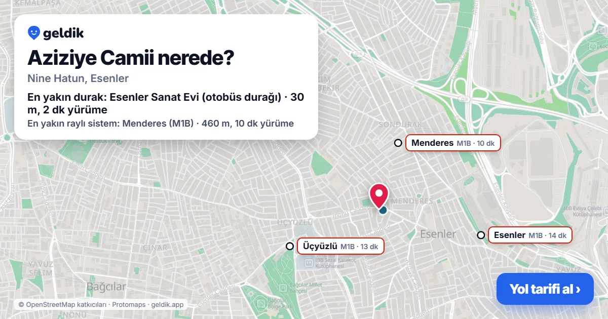 Aziziye Camii nerede: haritada konumu ve en yakın duraklar, yürüme süreleriyle