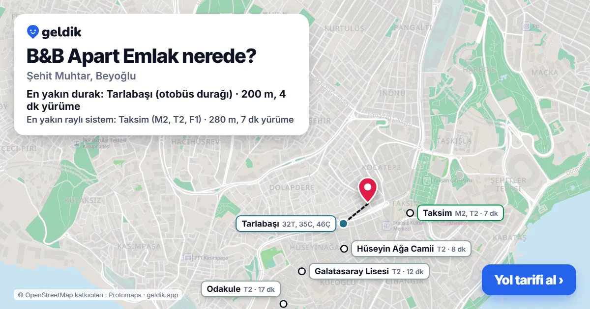 Where is B&B Apart Emlak: map with its location and the nearest stops, with walking times