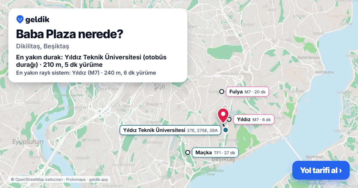 Baba Plaza nerede: haritada konumu ve en yakın duraklar, yürüme süreleriyle
