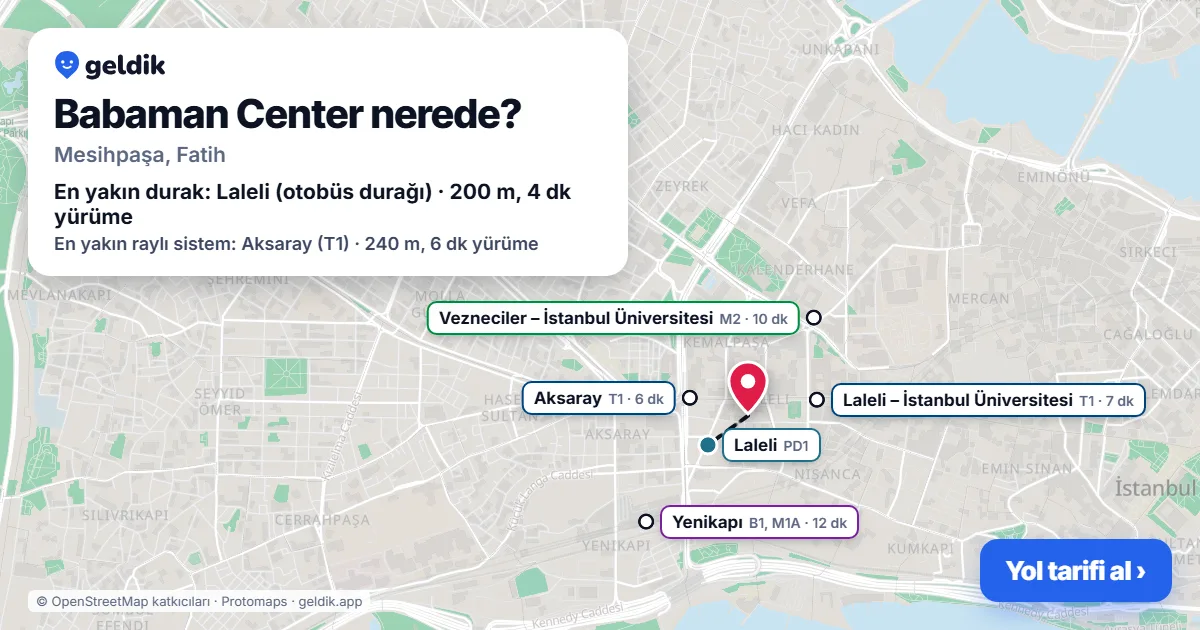 Where is Babaman Center: map with its location and the nearest stops, with walking times
