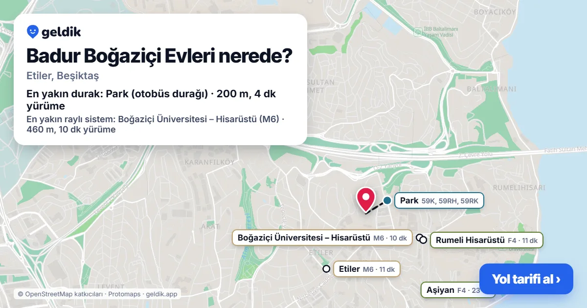 Where is Badur Boğaziçi Evleri: map with its location and the nearest stops, with walking times