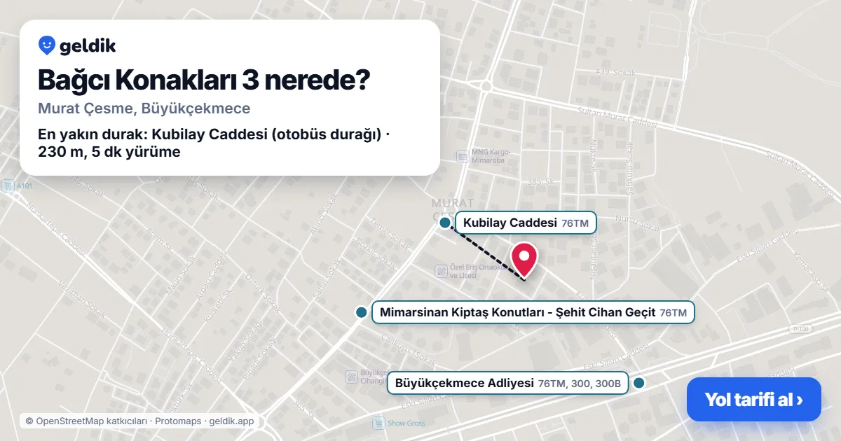 Bağcı Konakları 3 nerede: haritada konumu ve en yakın duraklar, yürüme süreleriyle