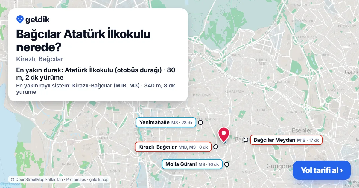 Where is Bağcılar Atatürk İlkokulu: map with its location and the nearest stops, with walking times