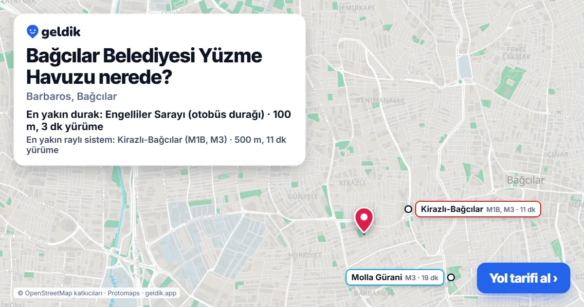 Bağcılar Belediyesi Yüzme Havuzu nerede: haritada konumu ve en yakın duraklar, yürüme süreleriyle
