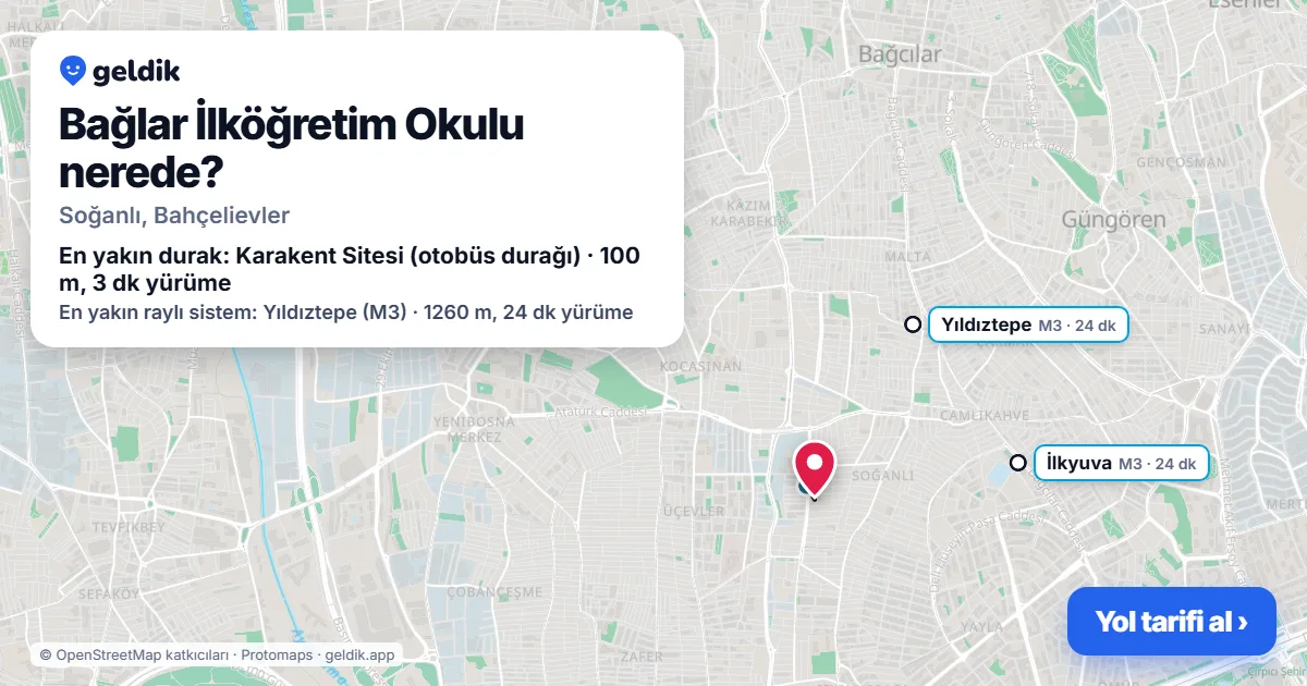 Bağlar İlköğretim Okulu nerede: haritada konumu ve en yakın duraklar, yürüme süreleriyle