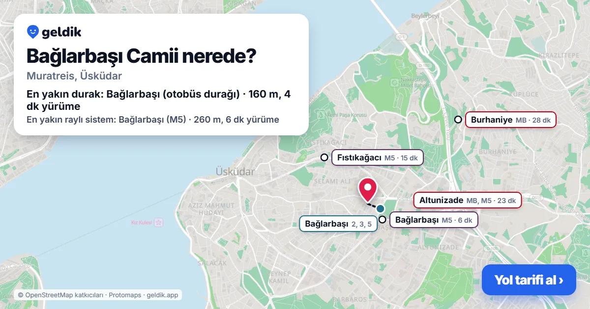 Bağlarbaşı Camii nerede: haritada konumu ve en yakın duraklar, yürüme süreleriyle