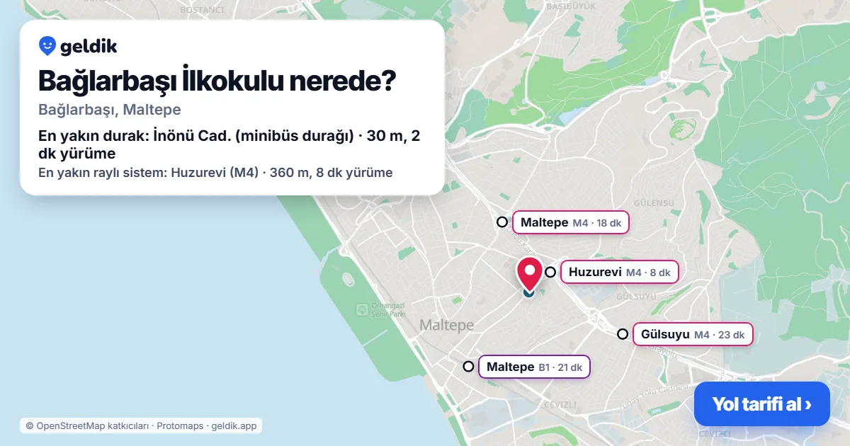 Where is Bağlarbaşı İlkokulu: map with its location and the nearest stops, with walking times
