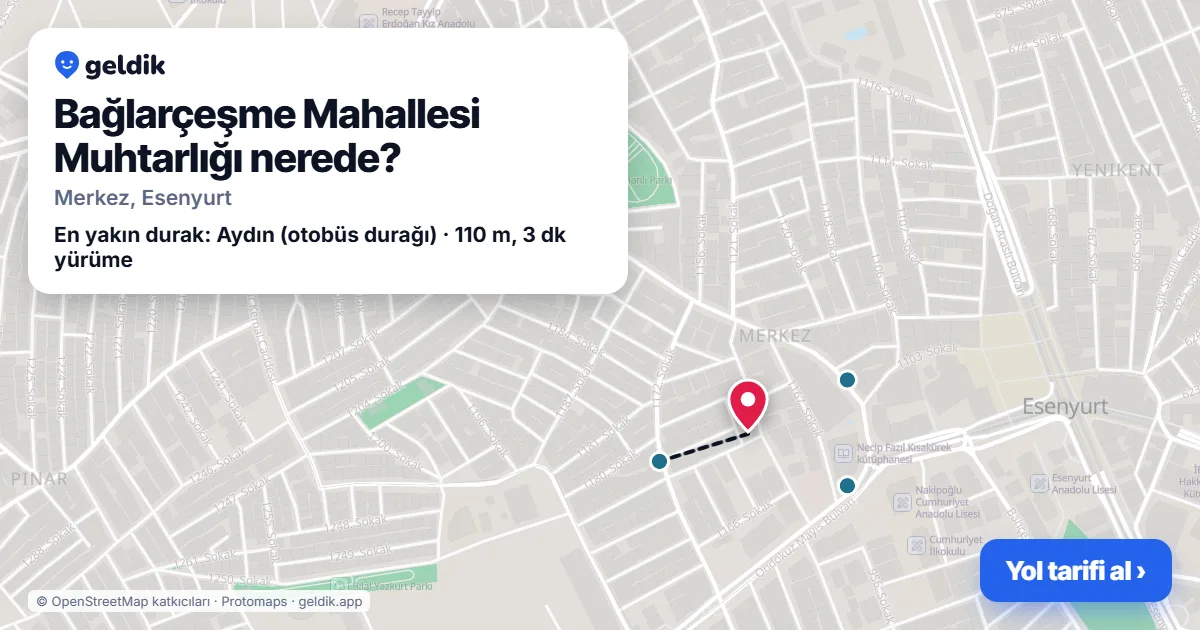 Bağlarçeşme Mahallesi Muhtarlığı nerede: haritada konumu ve en yakın duraklar, yürüme süreleriyle
