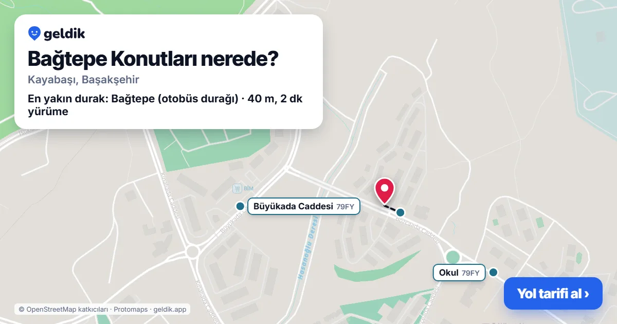 Where is Bağtepe Konutları: map with its location and the nearest stops, with walking times