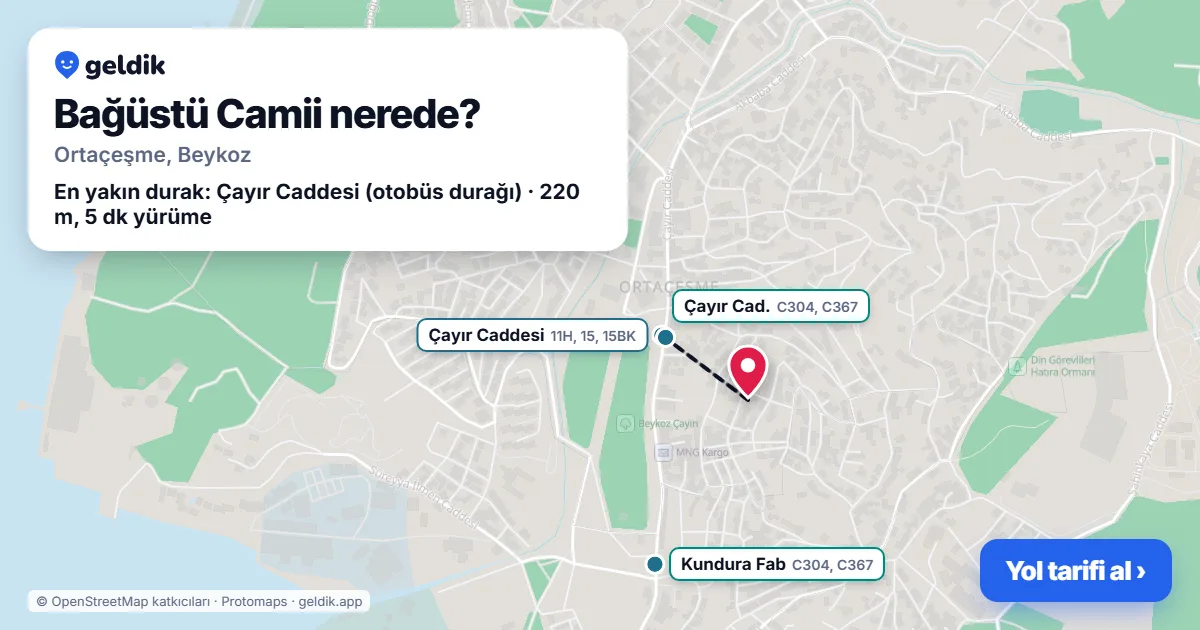 Bağüstü Camii nerede: haritada konumu ve en yakın duraklar, yürüme süreleriyle