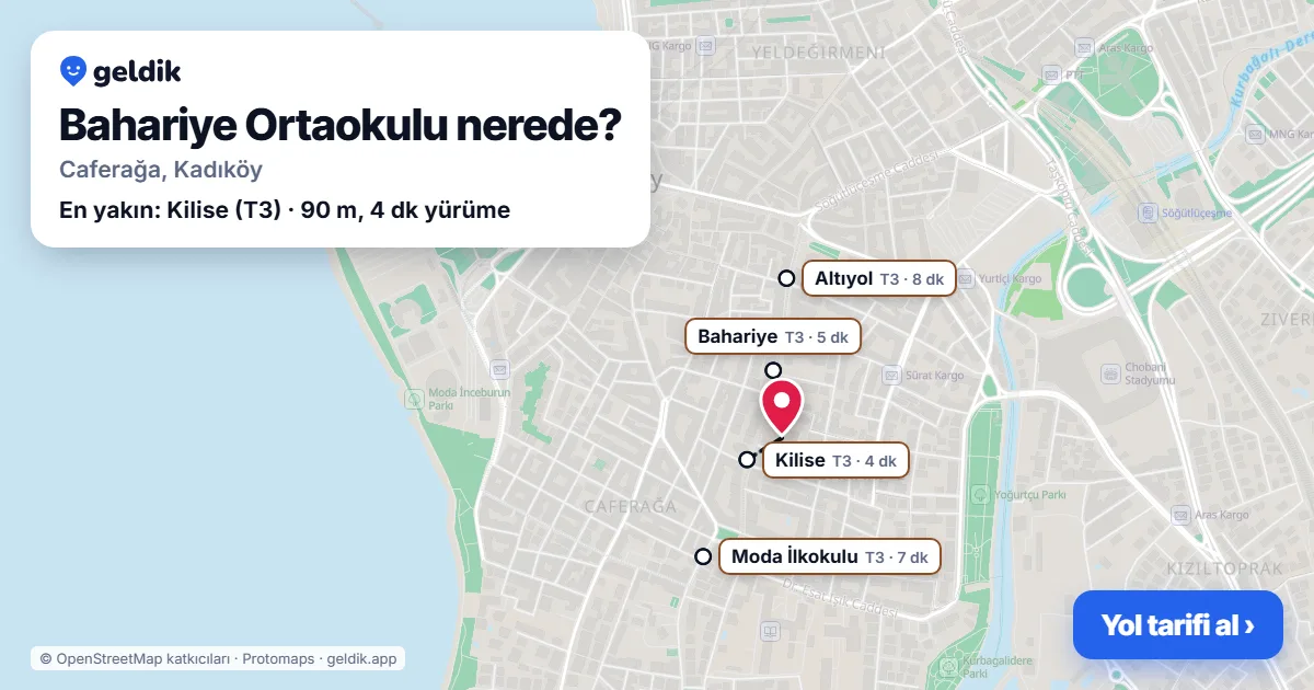 Where is Bahariye Ortaokulu: map with its location and the nearest stops, with walking times