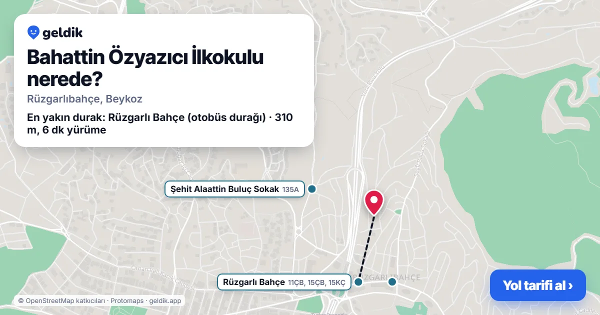 Bahattin Özyazıcı İlkokulu nerede: haritada konumu ve en yakın duraklar, yürüme süreleriyle