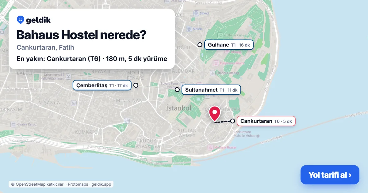 Where is Bahaus Hostel: map with its location and the nearest stops, with walking times